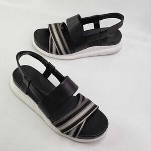 Cole Haan Women’s Sandal Wedge Zerogrand Slingback Multi Stripe Size 9.5B Black